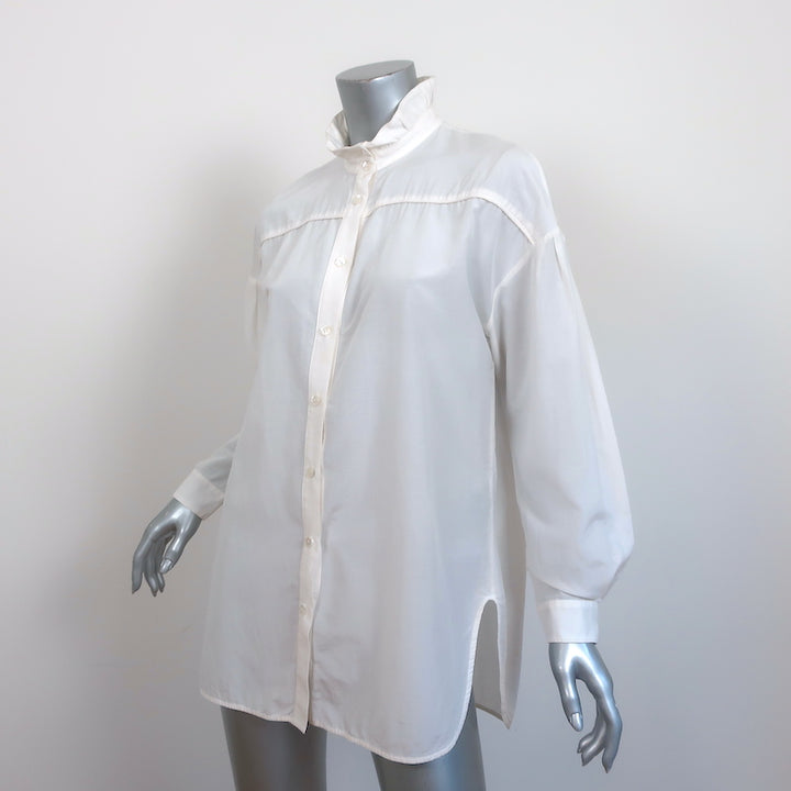 Raquel Allegra Button Down Shirt Cream Cotton-Silk Size 0 Long Sleeve Blouse