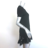 Moschino Cheap & Chic black knit tunic dress with lace insets and ruffled trim, pre-owned in excellent condition