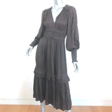 Ulla Johnson Shaina Embroidered Midi Dress Dark Brown Plisse Satin Size 2