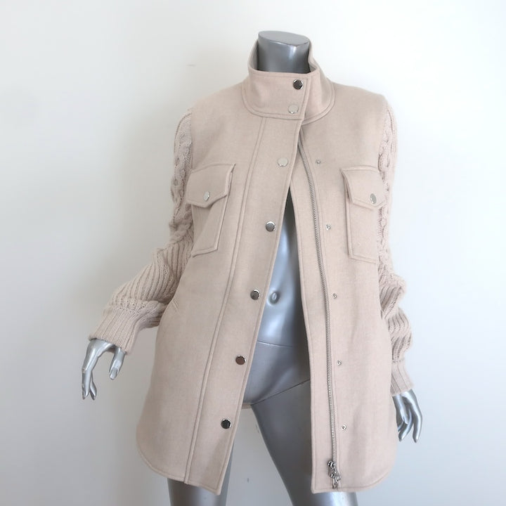 Veronica Beard Jett Knit-Sleeve Belted Coat Light Oatmeal Size Extra Small NEW