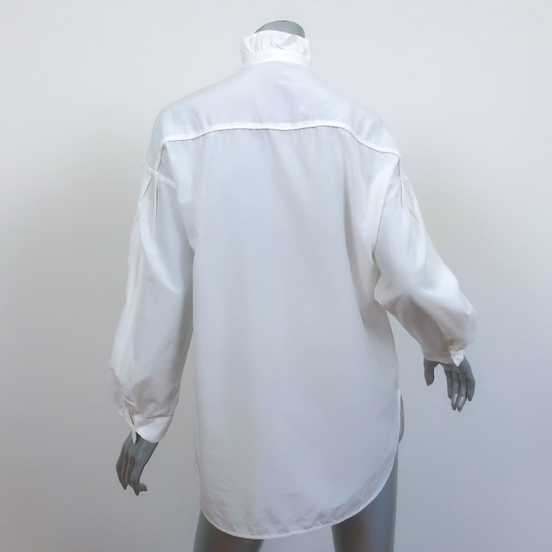Raquel Allegra Button Down Shirt Cream Cotton-Silk Size 0 Long Sleeve Blouse