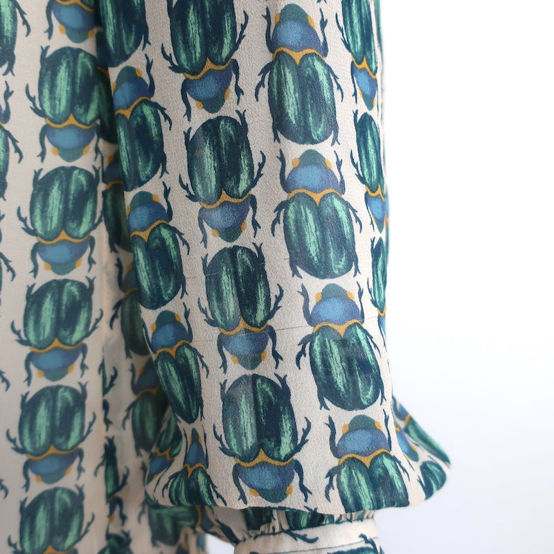 Tory Burch Blouse Kerry Scarab Print Silk Chiffon Size 8 Long Sleeve Top