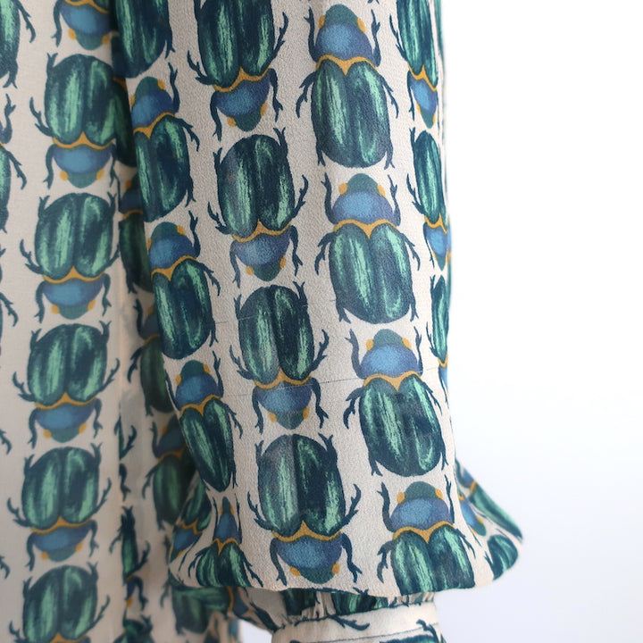 Tory Burch Blouse Kerry Scarab Print Silk Chiffon Size 8 Long Sleeve Top