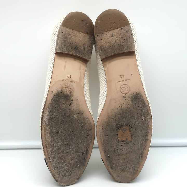 Chanel CC Cap Toe Crochet Ballet Flats Cream/Black Size 40