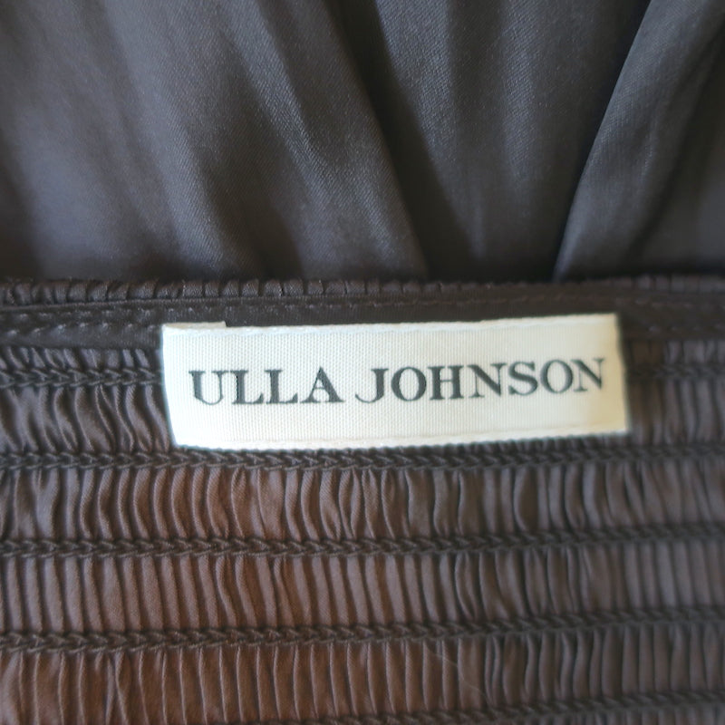 Ulla Johnson Shaina Embroidered Midi Dress Dark Brown Plisse Satin Size 2