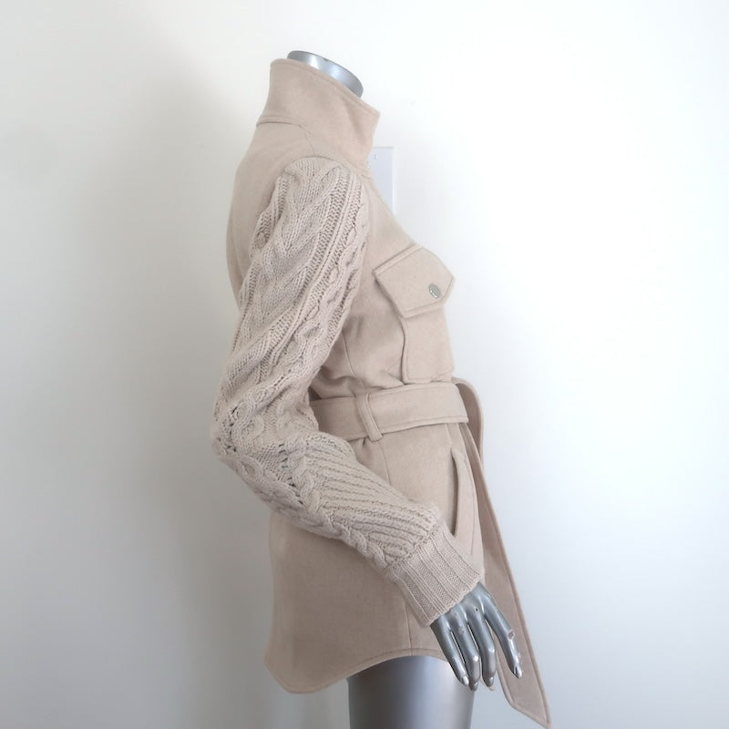 Veronica Beard Jett Knit-Sleeve Belted Coat Light Oatmeal Size Extra Small NEW