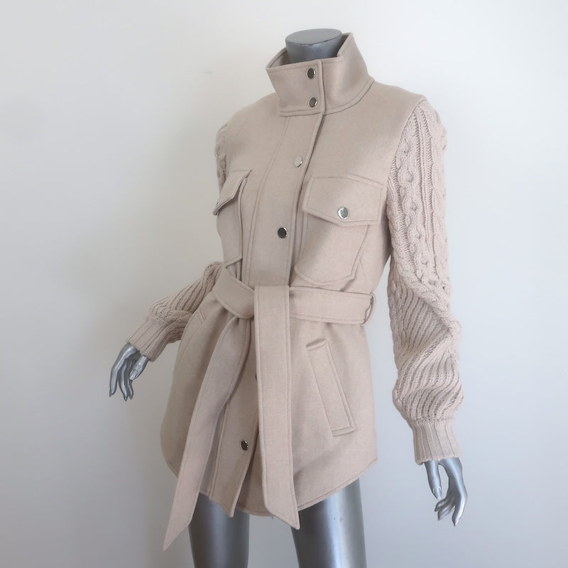 Veronica Beard Jett Knit-Sleeve Belted Coat Light Oatmeal Size Extra Small NEW