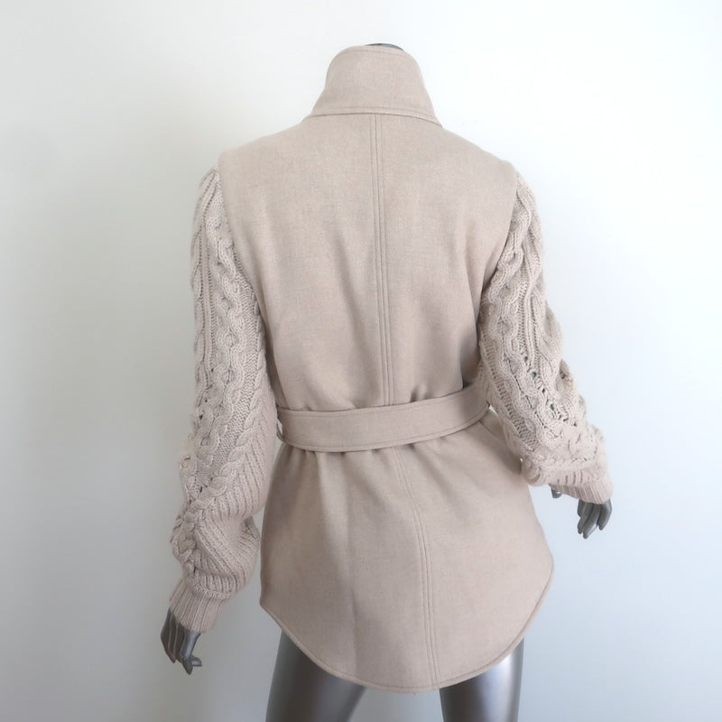 Veronica Beard Jett Knit-Sleeve Belted Coat Light Oatmeal Size Extra Small NEW