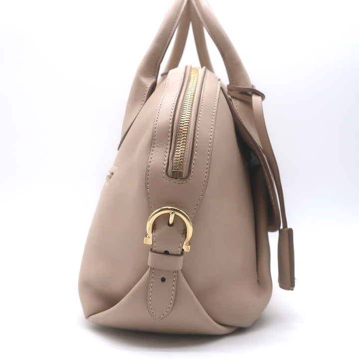 Salvatore Ferragamo Fiamma Medium Top-Handle Bag Bisque Leather