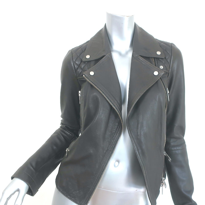 AllSaints Bleeker Biker Jacket Black Quilted Leather Size US 2