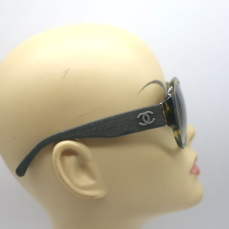 Chanel Denim CC Oversize Sunglasses Gray &amp; Green Tortoise