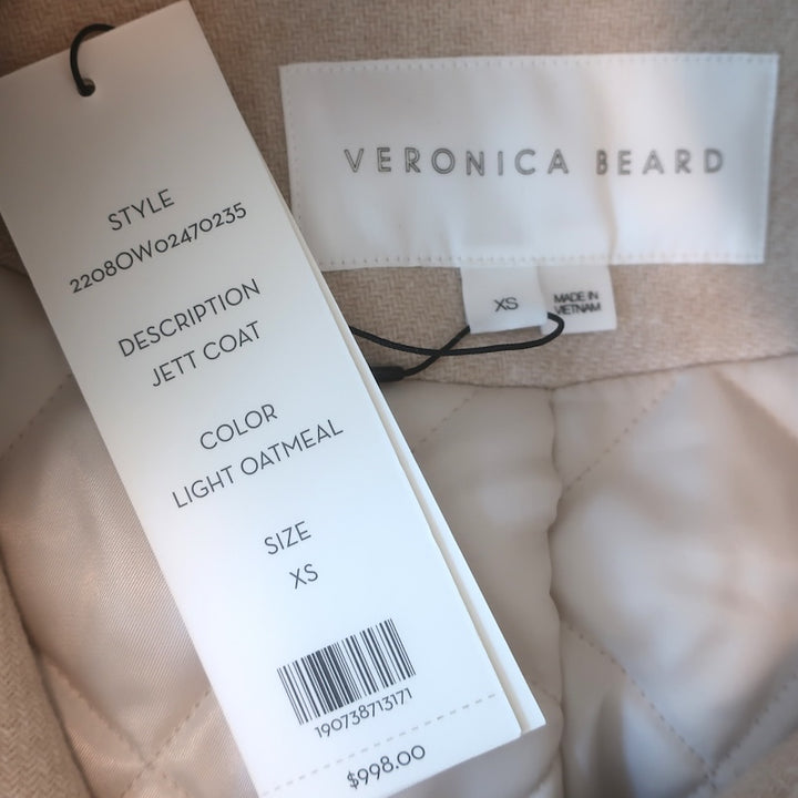 Veronica Beard Jett Knit-Sleeve Belted Coat Light Oatmeal Size Extra Small NEW