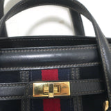 Vintage 1970s Gucci Web Stripe Doctor Bag Black Suede Medium Tote