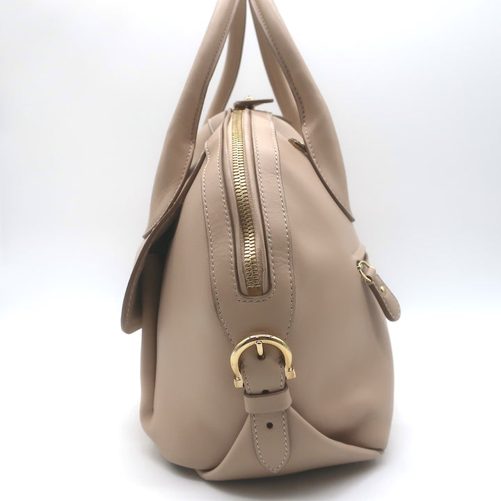 Salvatore Ferragamo Fiamma Medium Top-Handle Bag Bisque Leather