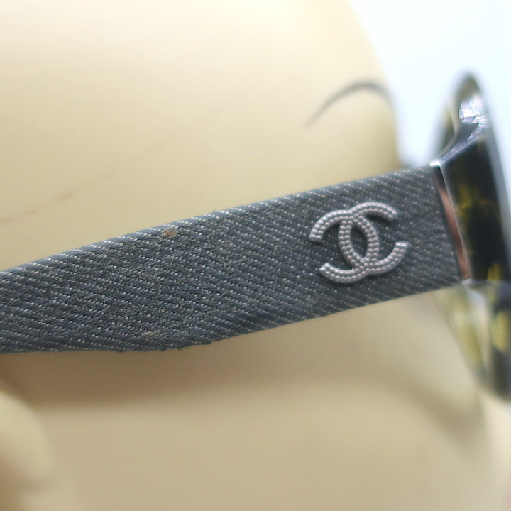 Chanel Denim CC Oversize Sunglasses Gray &amp; Green Tortoise