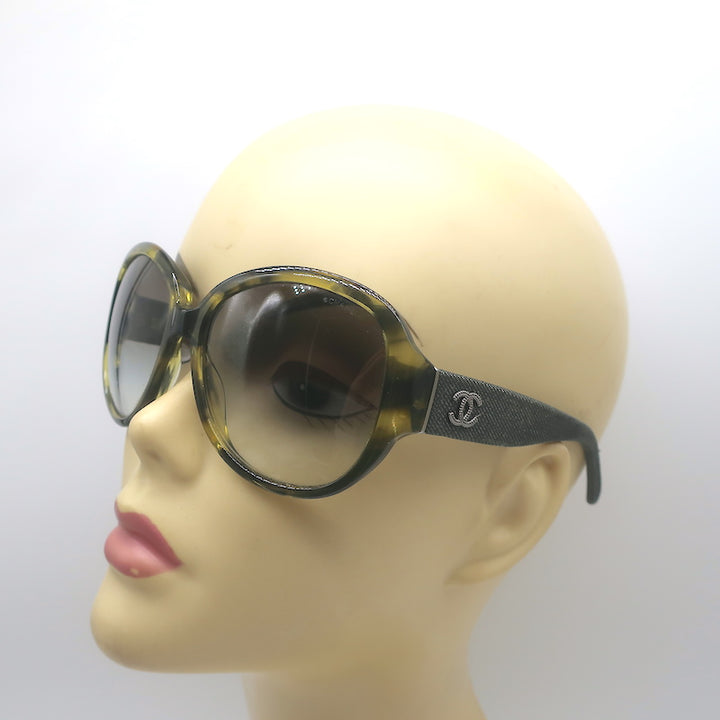 Chanel Denim CC Oversize Sunglasses Gray &amp; Green Tortoise