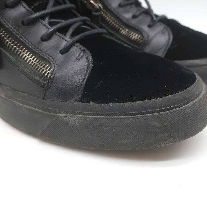 Giuseppe Zanotti Crystal Fringe High Top Sneakers Black Velvet &amp; Leather Size 43