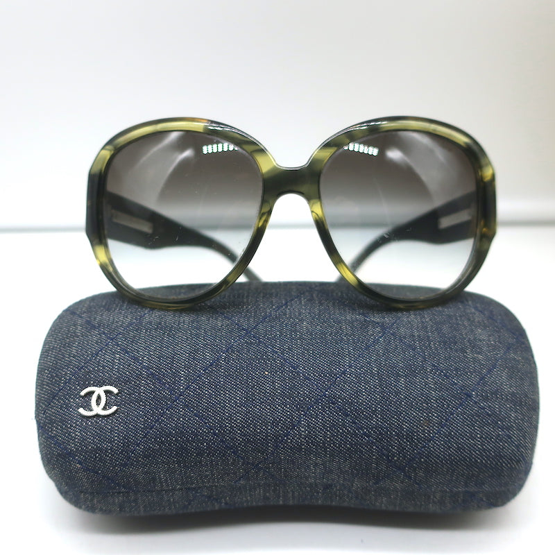 Chanel Denim CC Oversize Sunglasses Gray &amp; Green Tortoise