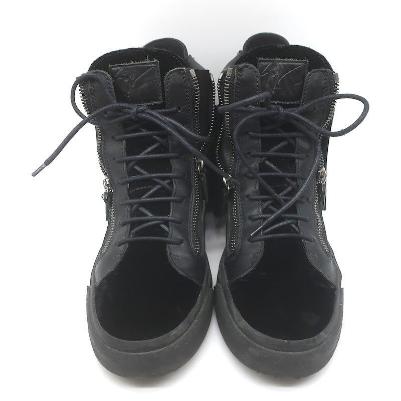 Giuseppe Zanotti Crystal Fringe High Top Sneakers Black Velvet &amp; Leather Size 43