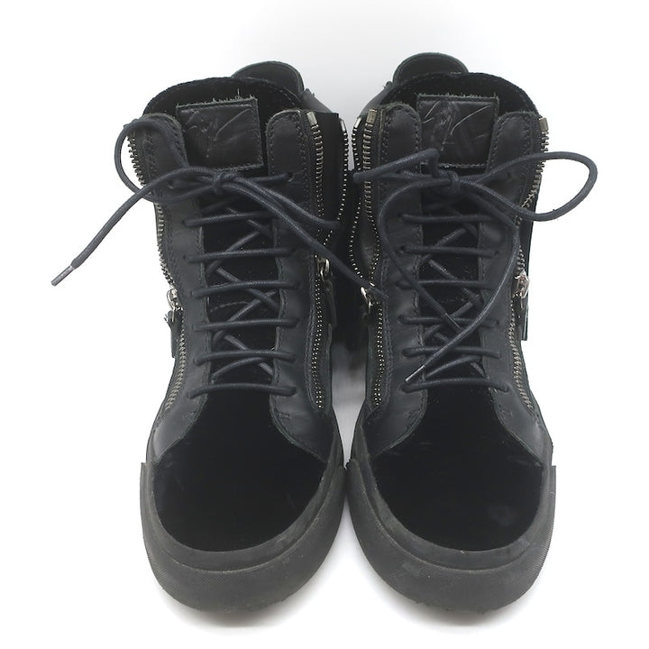 Giuseppe Zanotti Crystal Fringe High Top Sneakers Black Velvet &amp; Leather Size 43