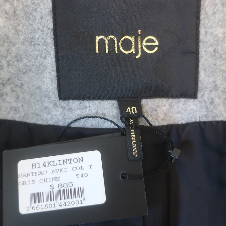 Maje Klinton Single-Button Coat Heather Gray Felted Wool Size 40 NEW