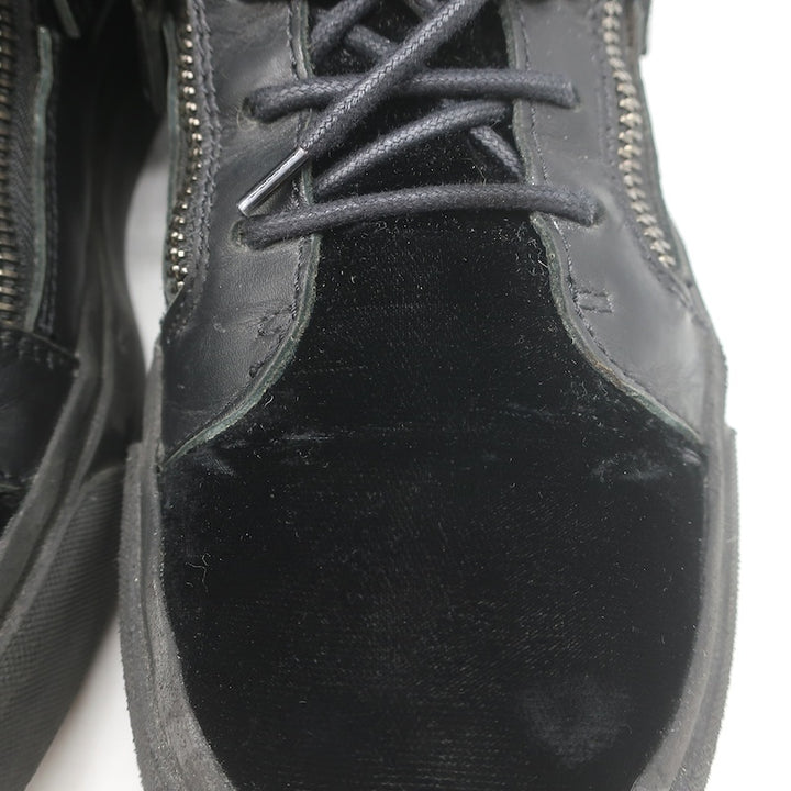 Giuseppe Zanotti Crystal Fringe High Top Sneakers Black Velvet &amp; Leather Size 43