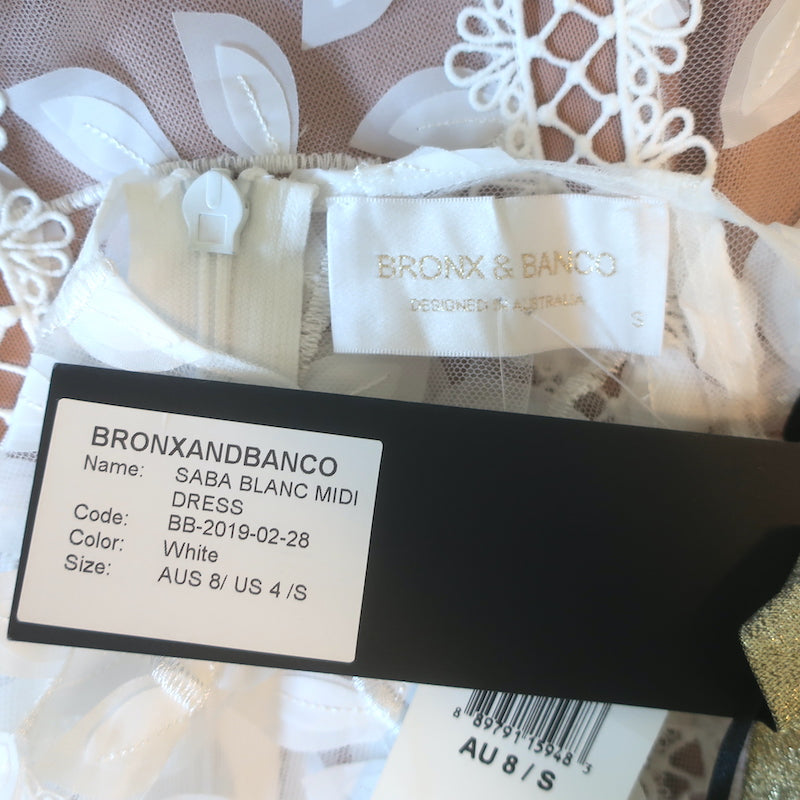 Bronx and Banco Saba Embroidered Mesh Midi Dress White Size Small NEW Celebrity Owned Bronx and Banco Saba Embroidered Mesh Midi Dress White Size Small NEW Celebrity Owned