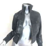 The Kooples Cropped Leather Bomber Jacket Anthracite Size 0