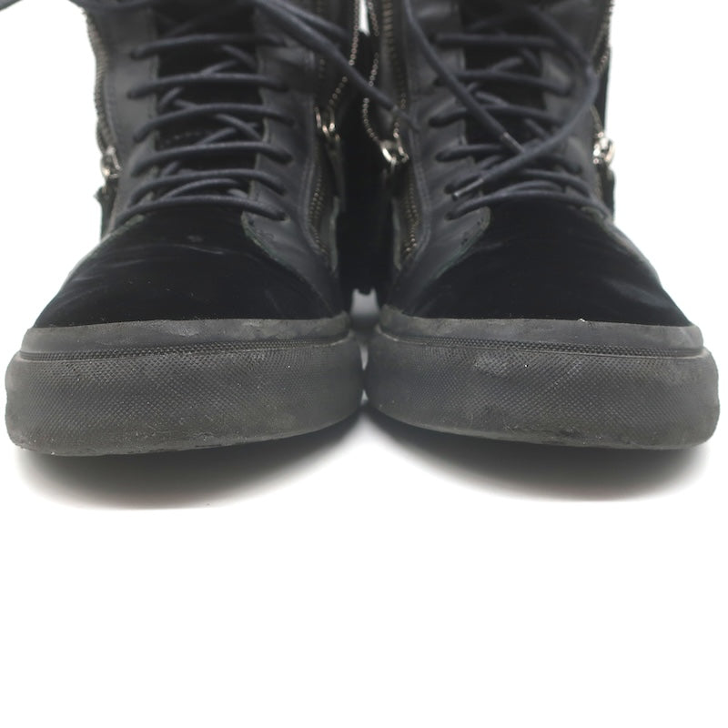 Giuseppe Zanotti Crystal Fringe High Top Sneakers Black Velvet &amp; Leather Size 43