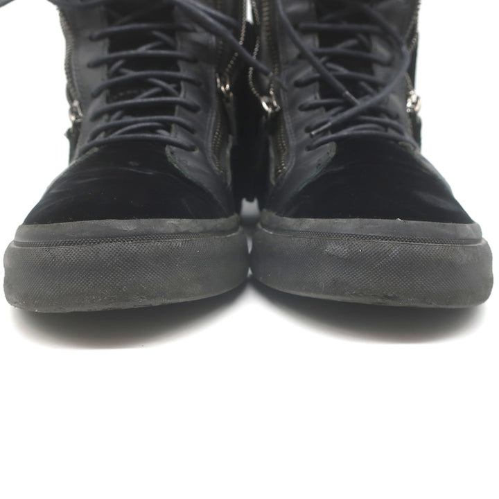 Giuseppe Zanotti Crystal Fringe High Top Sneakers Black Velvet &amp; Leather Size 43