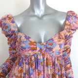 Zimmermann Violet puff-sleeve maxi dress in multicolor floral cotton, size 0, authentic pre-owned, gently worn luxury