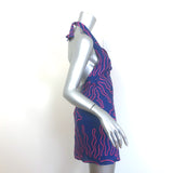 Cala de la Cruz Pamela Halter Mini Dress Navy/Pink Printed Linen Size Small