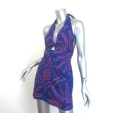 Cala de la Cruz Pamela Halter Mini Dress Navy/Pink Printed Linen Size Small