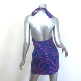 Cala de la Cruz Pamela Halter Mini Dress Navy/Pink Printed Linen Size Small