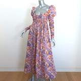 Zimmermann Violet puff-sleeve maxi dress in multicolor floral cotton, authentic pre-owned luxury piece