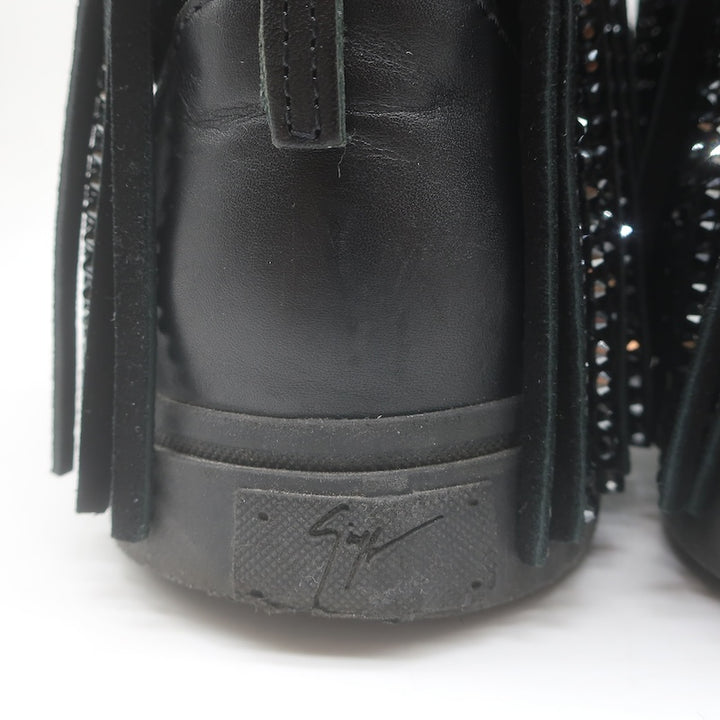 Giuseppe Zanotti Crystal Fringe High Top Sneakers Black Velvet &amp; Leather Size 43