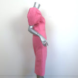Carolina Herrera Puff Sleeve Midi Dress Pink Cotton-Linen Boucle Size 10