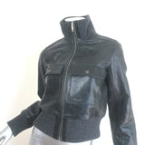 The Kooples Cropped Leather Bomber Jacket Anthracite Size 0