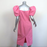 Carolina Herrera Puff Sleeve Midi Dress Pink Cotton-Linen Boucle Size 10