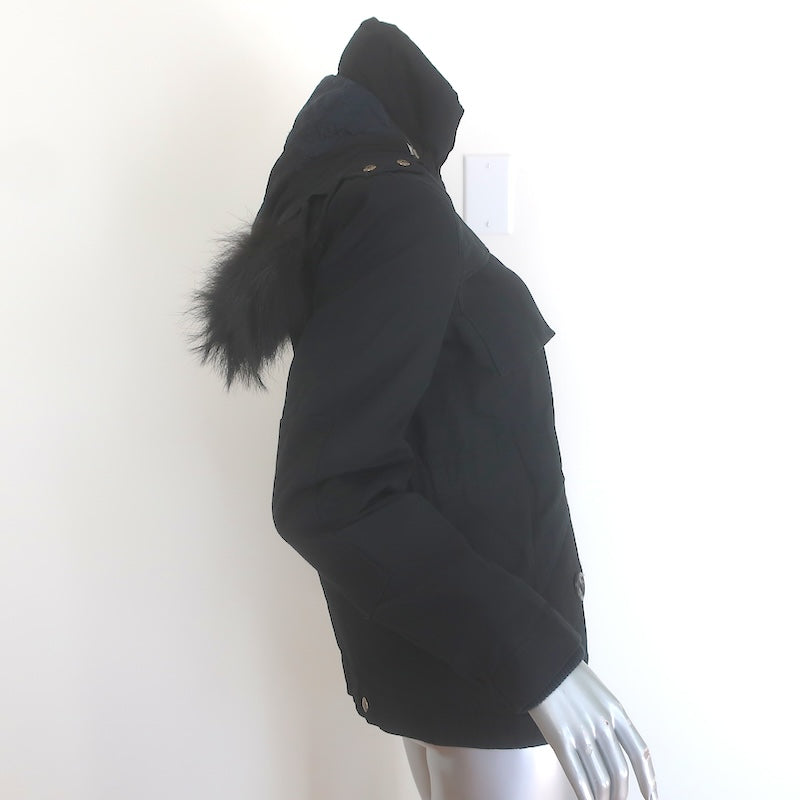 Louis Vuitton Coyote Fur-Trimmed Hooded Parka Jacket Black Cotton Size 34