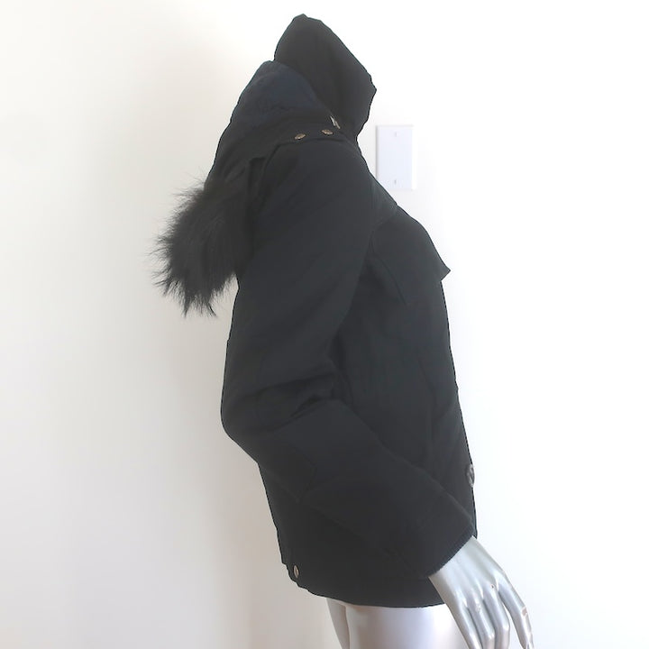 Louis Vuitton Coyote Fur-Trimmed Hooded Parka Jacket Black Cotton Size 34