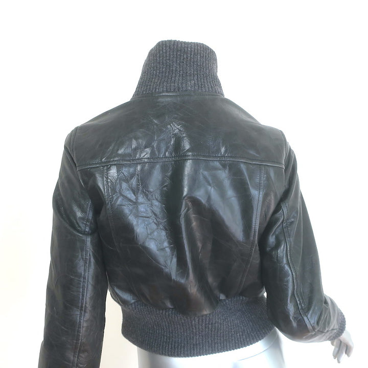 The Kooples Cropped Leather Bomber Jacket Anthracite Size 0