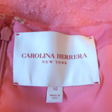 Carolina Herrera Puff Sleeve Midi Dress Pink Cotton-Linen Boucle Size 10