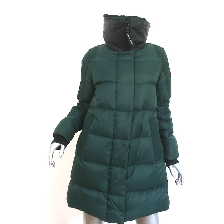 Canada Goose Altona Shearling &amp; Leather-Trim Down Parka Coat Green Size Small