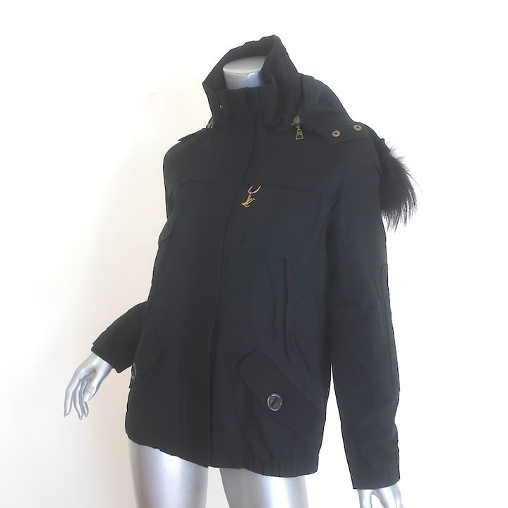 Louis Vuitton Coyote Fur-Trimmed Hooded Parka Jacket Black Cotton Size 34