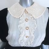 Miu Miu pre-owned cady mini dress, black and white bicolor with crochet collar and puff sleeves, authentic