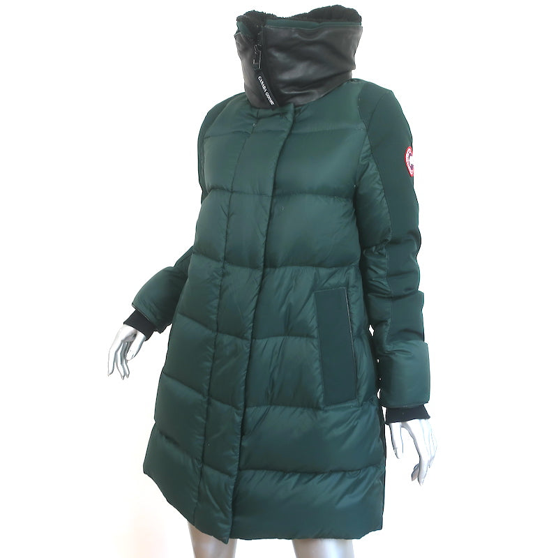 Canada Goose Altona Shearling &amp; Leather-Trim Down Parka Coat Green Size Small