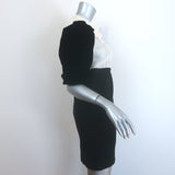 Pre-owned Miu Miu bicolor cady mini dress in black and white with crochet collar and puff sleeves — authentic luxury
