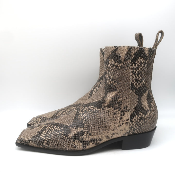 Balenciaga Snake-Embossed Ankle Boots Beige/Black Size 42 NEW