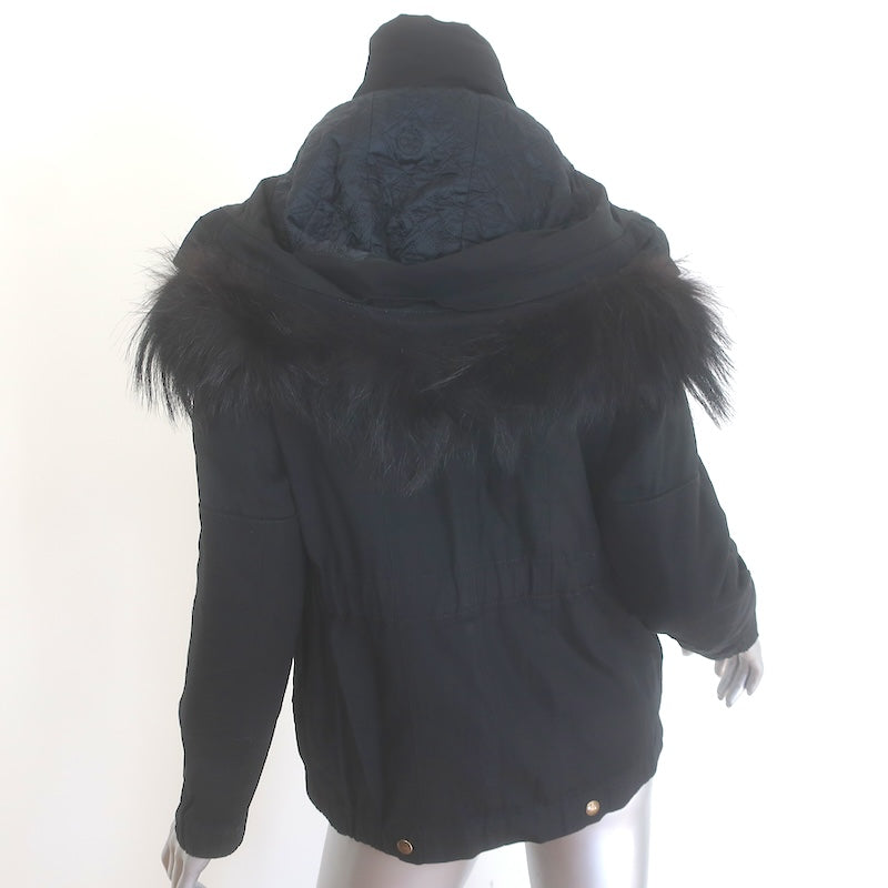 Louis Vuitton Coyote Fur-Trimmed Hooded Parka Jacket Black Cotton Size 34